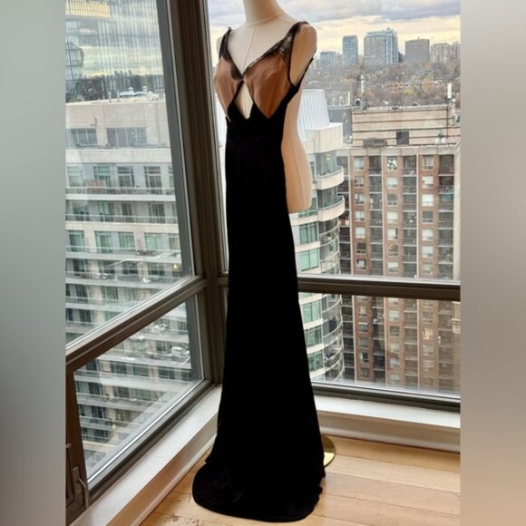 🆕 SELF PORTRAIT 🧿 NWOT Black Lace Satin Maxi Dress, Sz UK 4 / US 0 - Picture 9 of 16